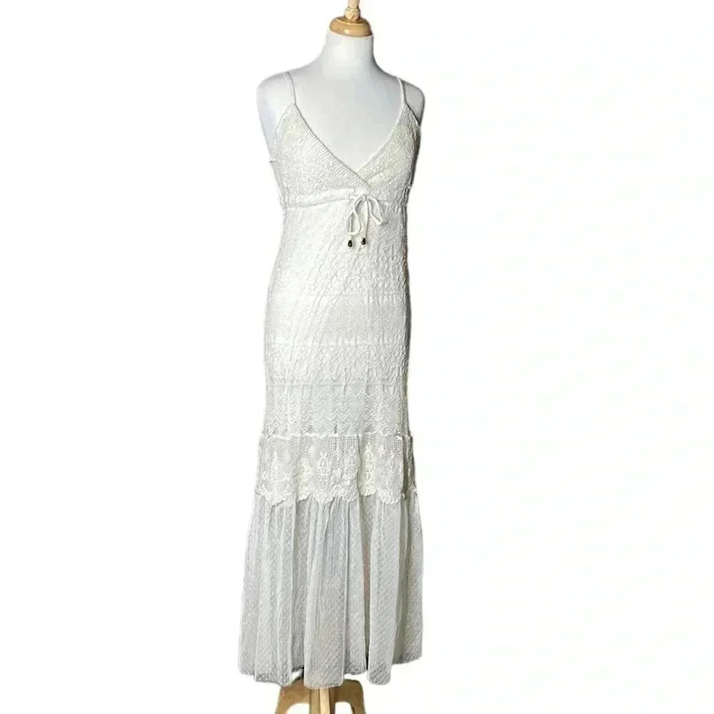 Hazel size L Boho ivory off white maxi dress lace body-con
